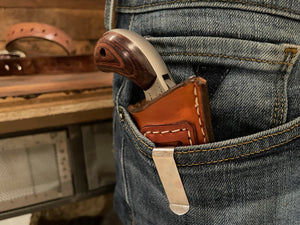 NAA 22 Mag Holster Leather 1 5/8 in Barrel Form Fitted With Belt/Pocket Clip Compatible with NAA Mag 1 5/8”